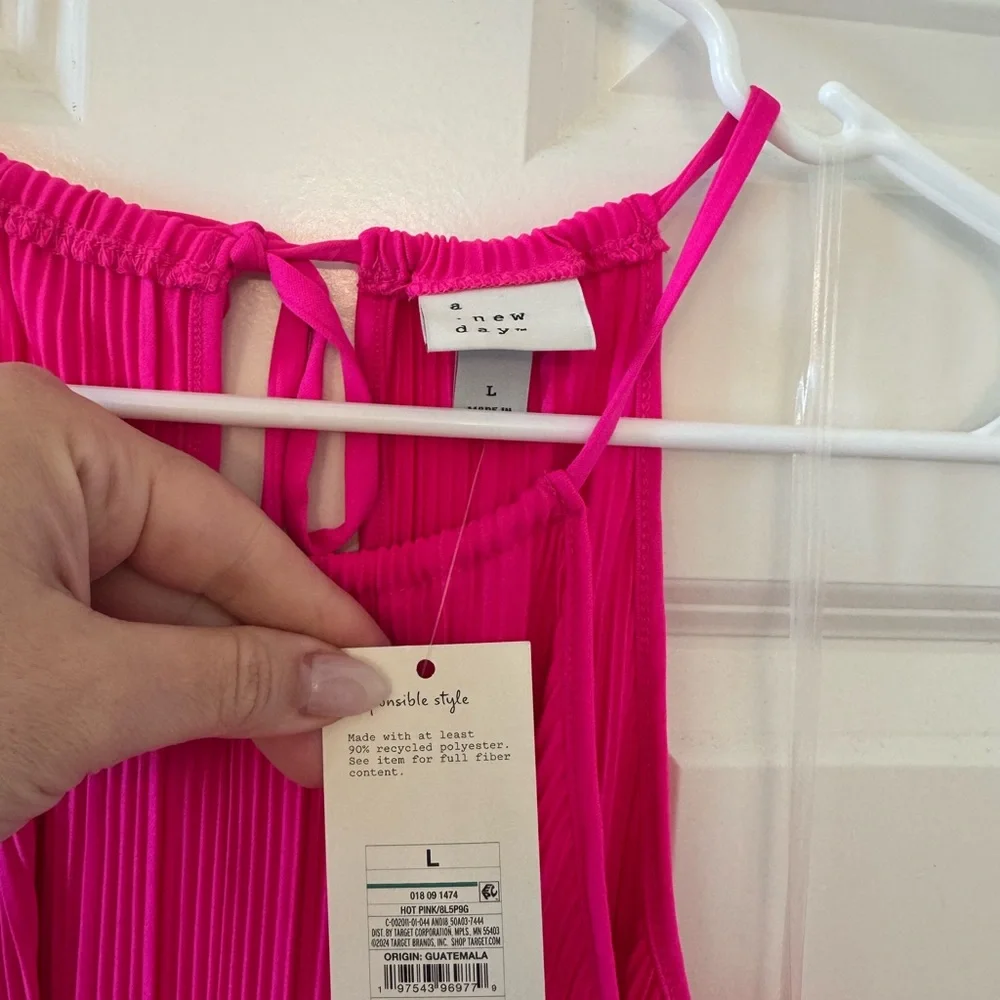 Knit Plisse Midi Shift Dress Hot Pink - Picture 7 of 8